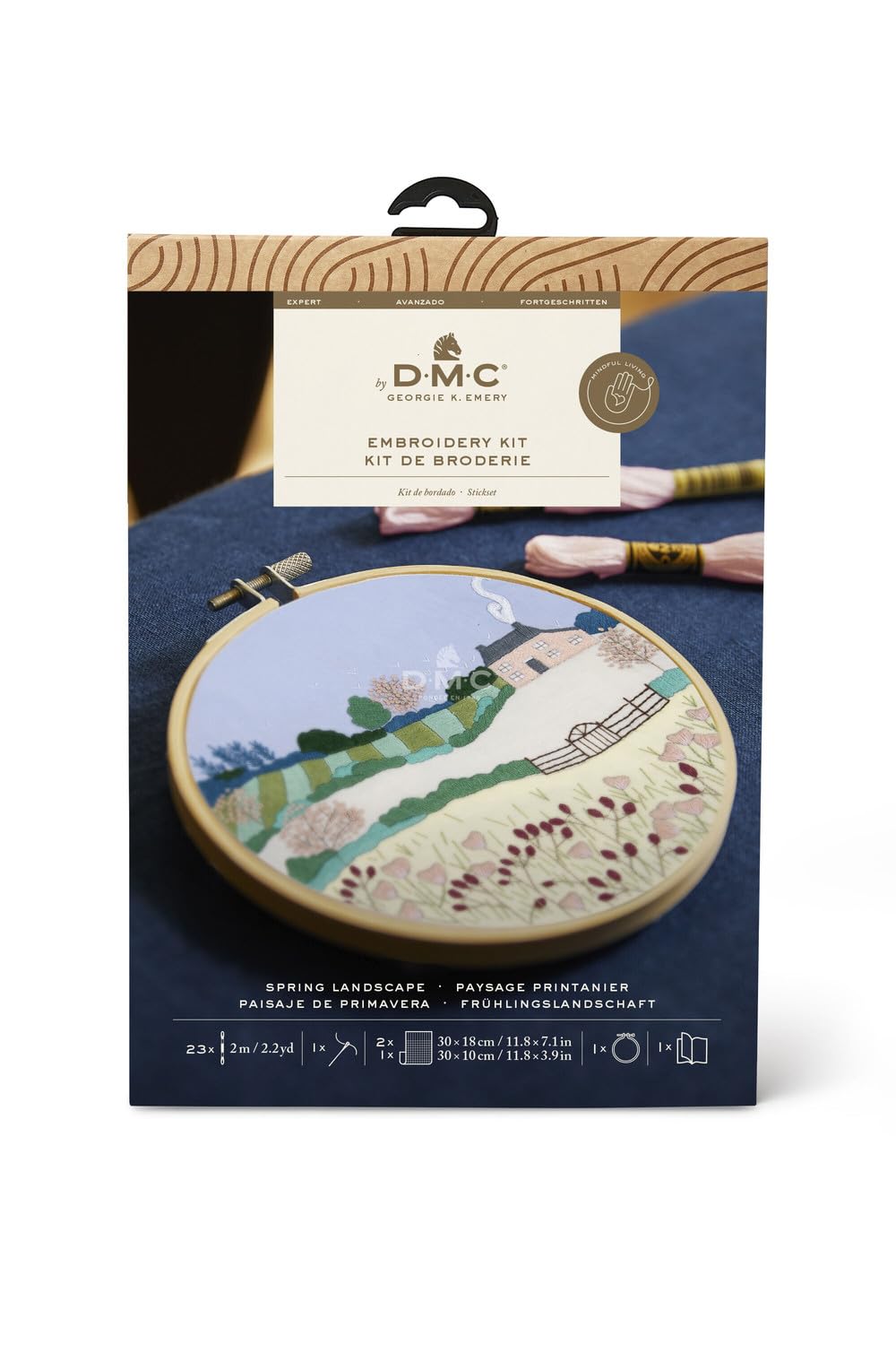 DMC stamped Satin stitch kit with wooden hoop ""Spring Lanscape"", Diam 18,5cm, DI