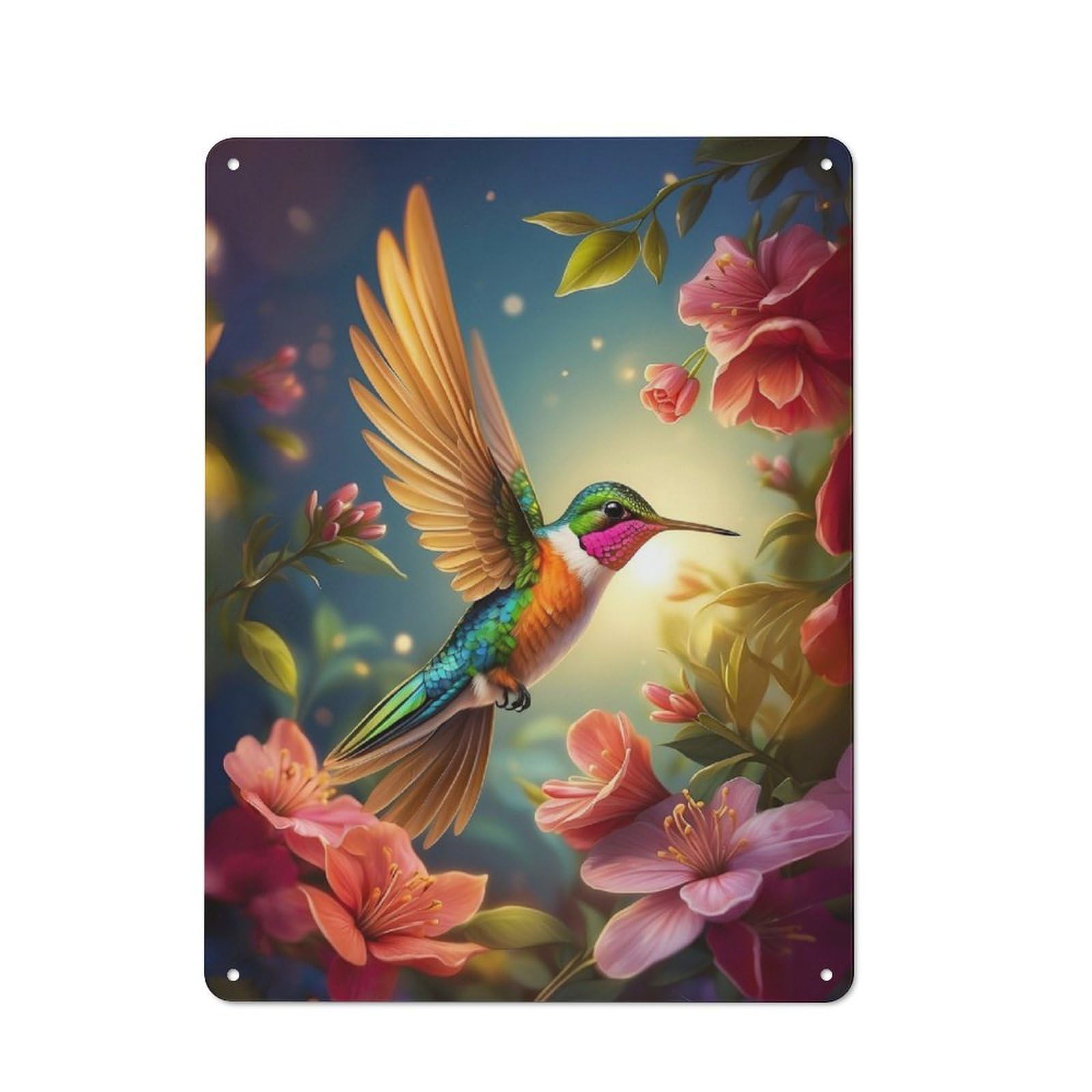 Junmoney Enchanted Hummingbird Rustic Tin Sign 40X30cm Featuring For Bar Or Restaurant, A Housewarming Gift For Bar Decor Enthusiasts