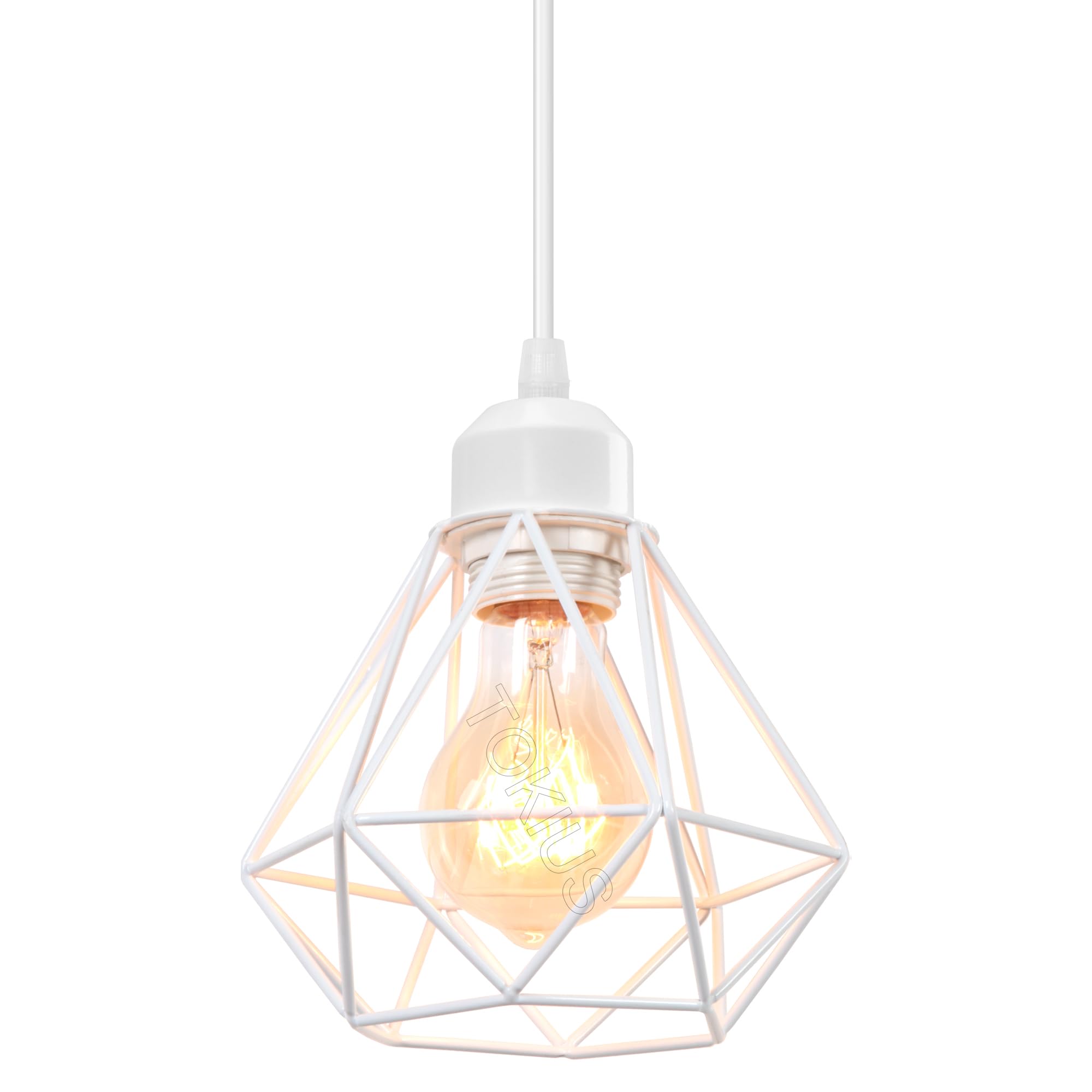 TOKIUS Lámparas de Techo Retro Plafón Ø 16cm Vintage Lámpara Colgante Diseño de Jaula de Hierro Blanco E27 Iluminación de Techo de Interior para Pasillo Porche Cocina Dormitorio (Colgante 1 Luz)