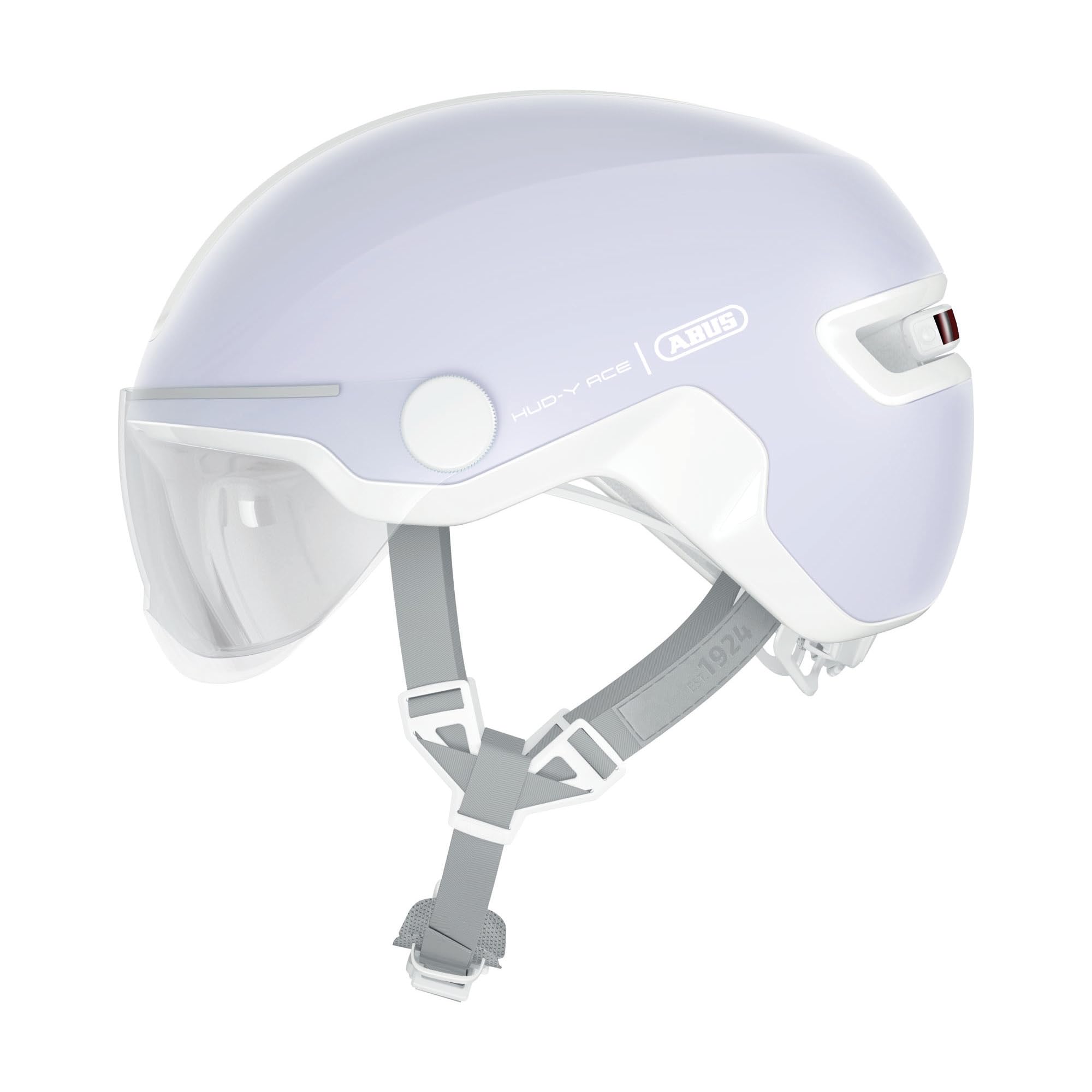 ABUS HUD-Y ACE city helmet - stylish bike helmet with visor and magnetic, rechargeable LED rear light - for men and women - black, size M