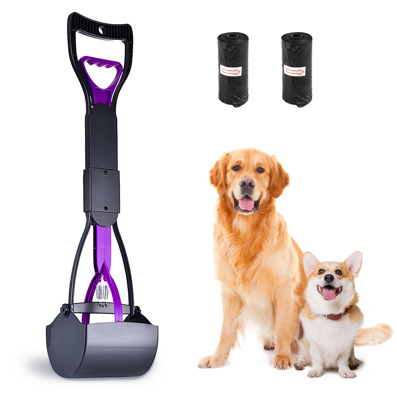 Dog Pooper Scooper With Long Handle, 23.6"/60c Easy Squeeze Trigger Jubo Jaws Dog Poop Scoop