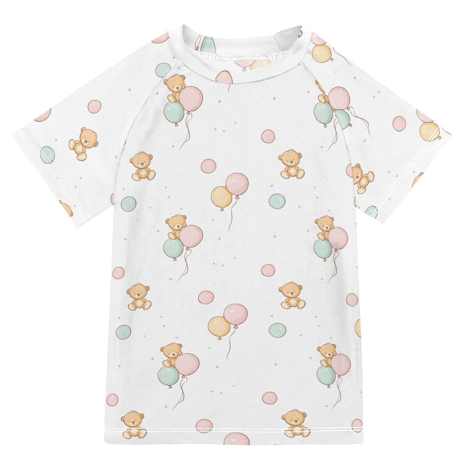 ALAZA Kids Rash Guard Boys Toddler Swim Shirts Short Sleeve Balloon Bear Print UPF 50+ 3T