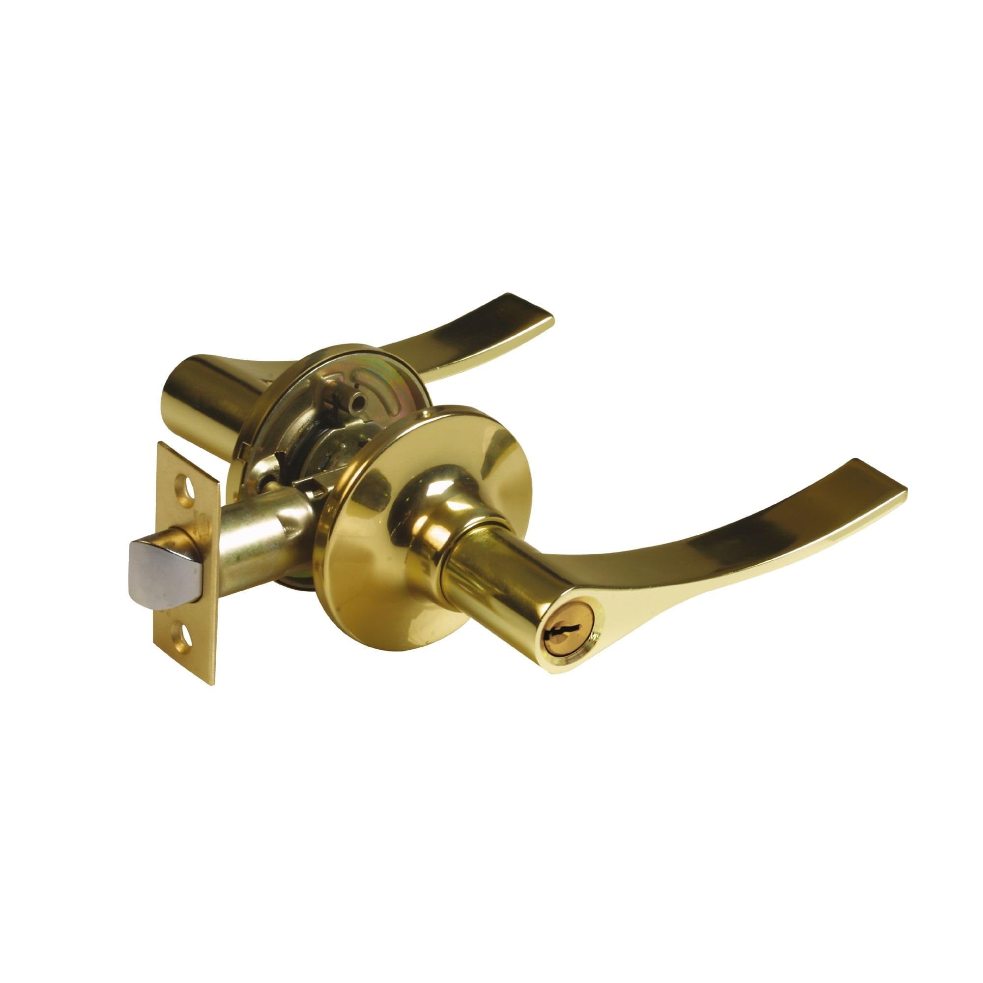 Amig - Juego de Manillas con Picaporte de Derecha - Roseta de Ø65 mm - Picaporte de Entrada 60/70 mm - Dorado - Zamak - Puertas de madera de 35 a 45 mm - Incluye 3 llaves - Mod. 710