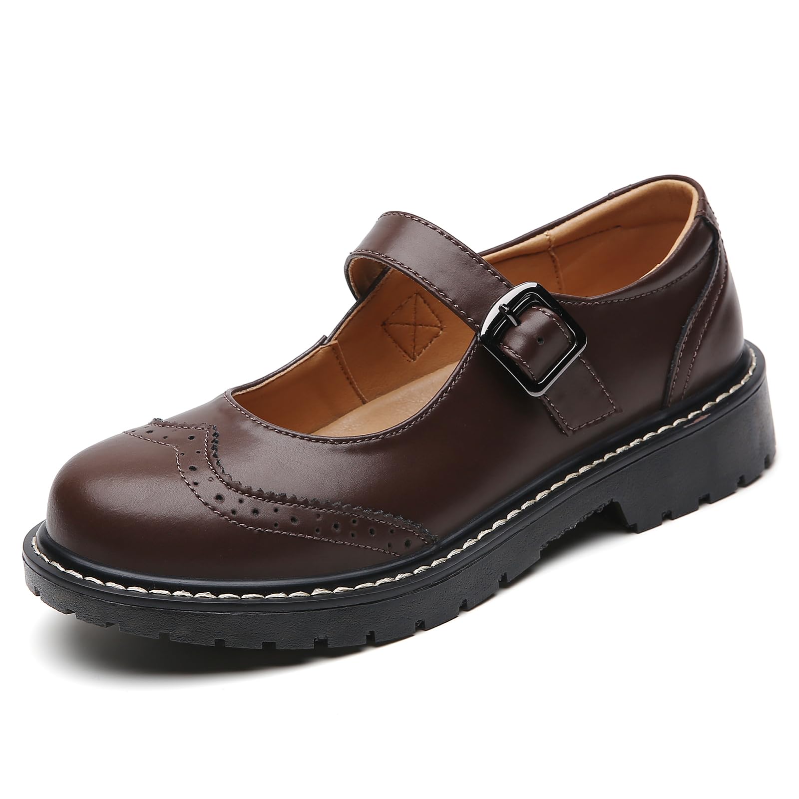 XMM Mary Jane Shoes Women Mary Janes Flats Ladies Oxford Shoes for Women Comfort Leather Round Toe Non-Slip Dressy Casual Cute Girls School Work Shoes