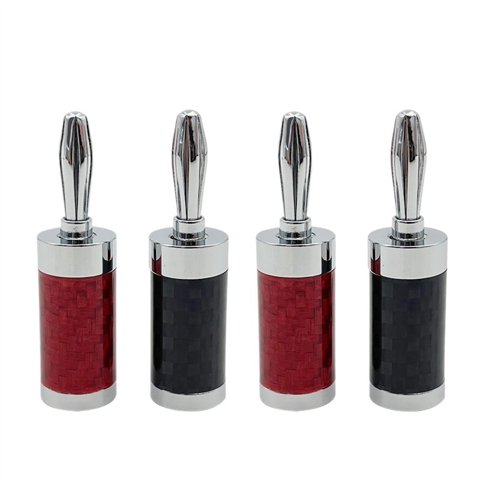 8 sztuk Rodowany kabel głośnikowy z włókna węglowego 4 mm wtyk bananowy męski wtyk audio złącze audio jack jack jack (kolor: 4 czerwony 4 czarny)