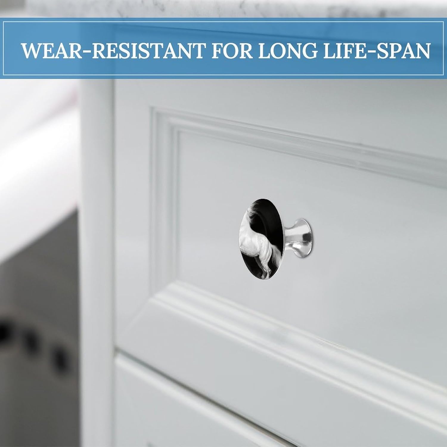 2 Pack Cabinet Knobs,Decorative Drawer Pulls, White Horse Black image 5