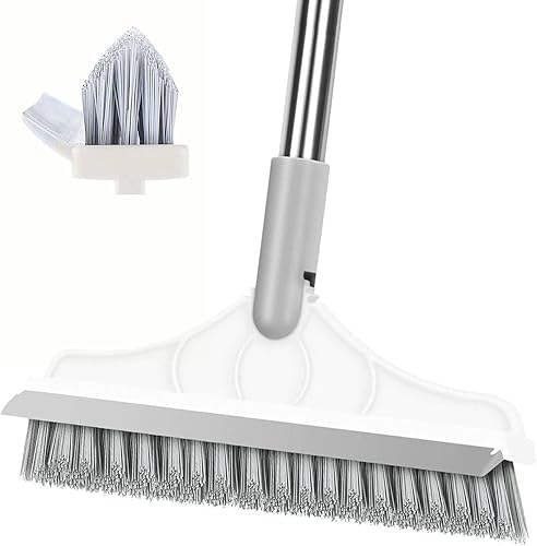 Cepillo de limpieza 2 en 1 cepillo de lechada cepillo de raspado para piso con mango largo cepillo de cerdas rígidas en forma de V cepillo de escoba