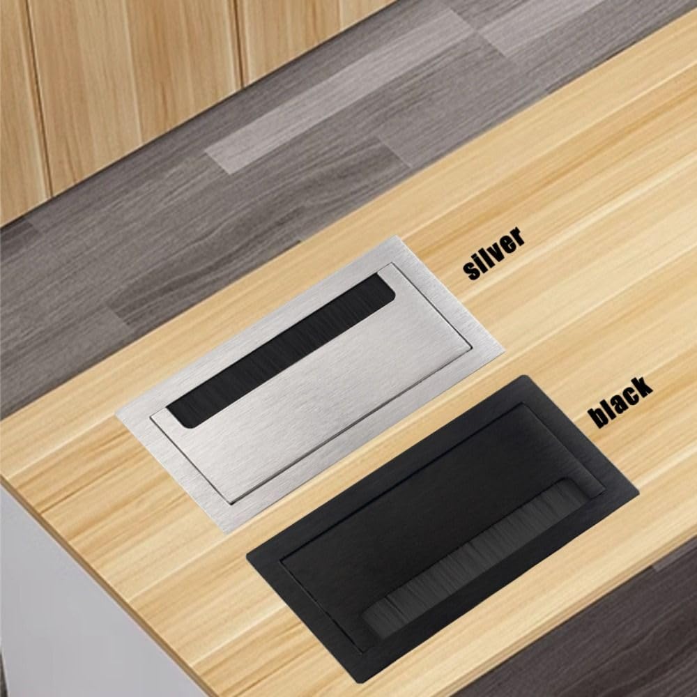 Kabeldurchführung Flip Cover Konferenztisch Threading Box mit Pinsel Square Büro Schreibtisch Verdrahtung Aluminiumlegierung Drahtloch(Silver-30cm-)