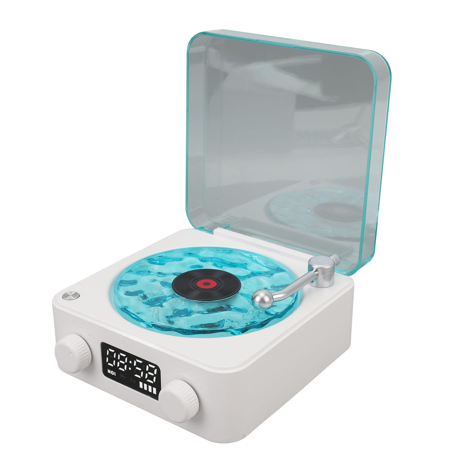 Altavoz Bluetooth Portátil, Máquina de Ruido con Reloj Despertador, 4 Modos de Reproducción, Sonido Estéreo, Altavoz Bluetooth Retro con Reloj y Luz Nocturna Suave para el (White)