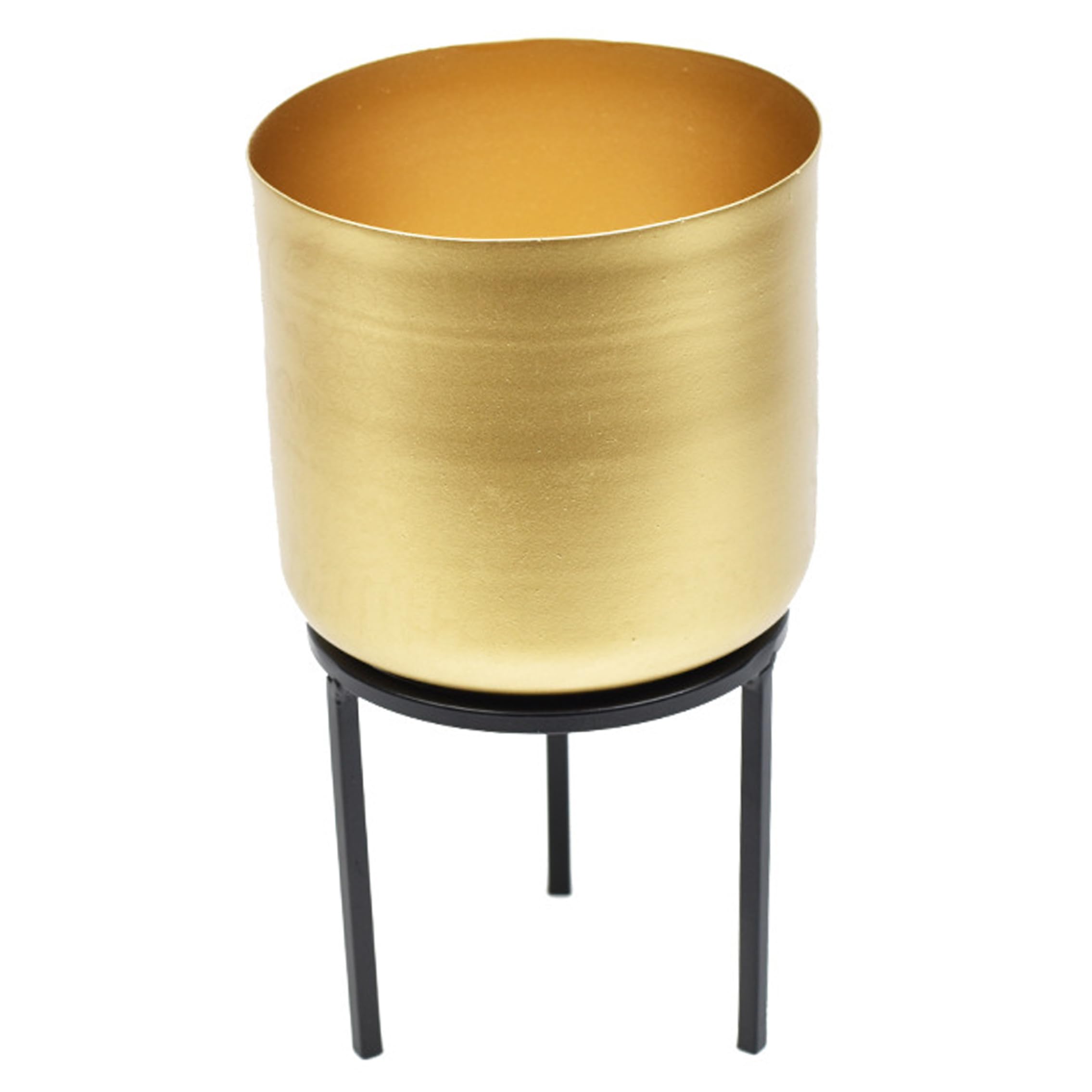 Goutdori 5.91x9.84 Inch Minimalist Style Gold Metal Tall Indoor Planter with Stand for Small Medium Houseplants Gold