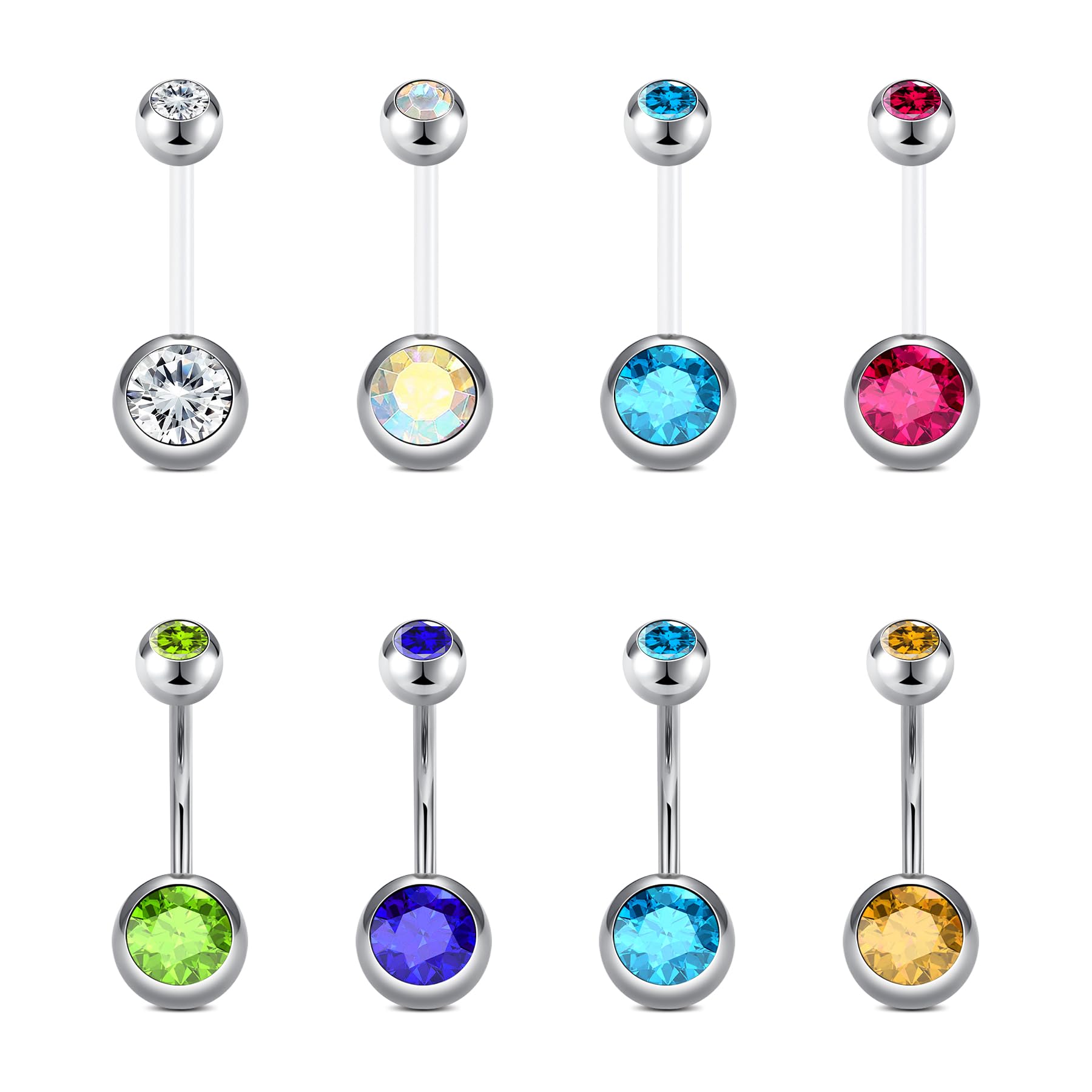 Rajnard Bauchnabelpiercing Chirurgenstahl und Schwangerschaft Piercing Bauchnabel 6/8/10/12/14/16/18/25/32/38mm 14G 1,6mm Silber Acryl Flexible Kunststoff Banane Piercing Schmuck