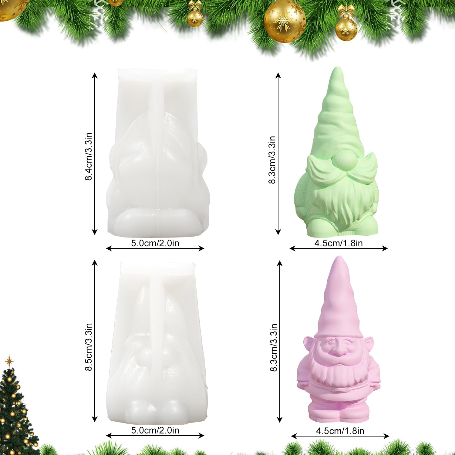 2 Stampi In Silicone Per Candele Natalizie A Forma Di Gnomo, 3D Per Sapone E Decorazioni Fai Da Te - 2