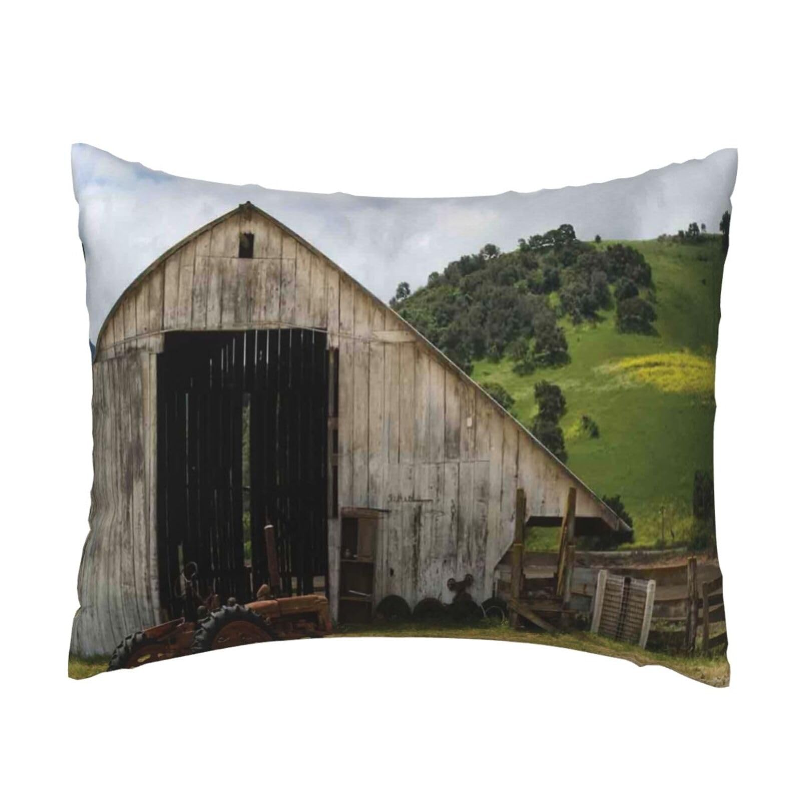 GSGCSBYMLG Old Wooden Barn with Rusted Tractor printed Pillow Case 20x26in Cushion Cover