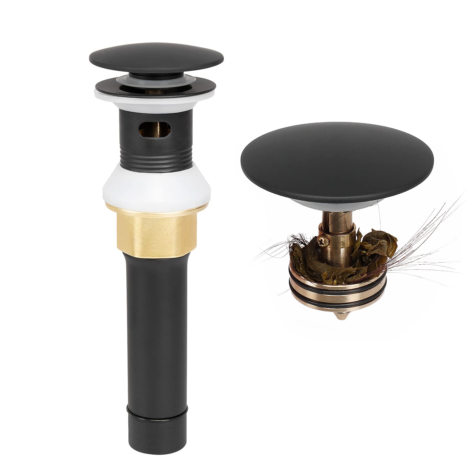 2 Pack Matte Black Pop Up Drain Stopper With Overflow - Sink Drain With Hair Catcher For Bathroom