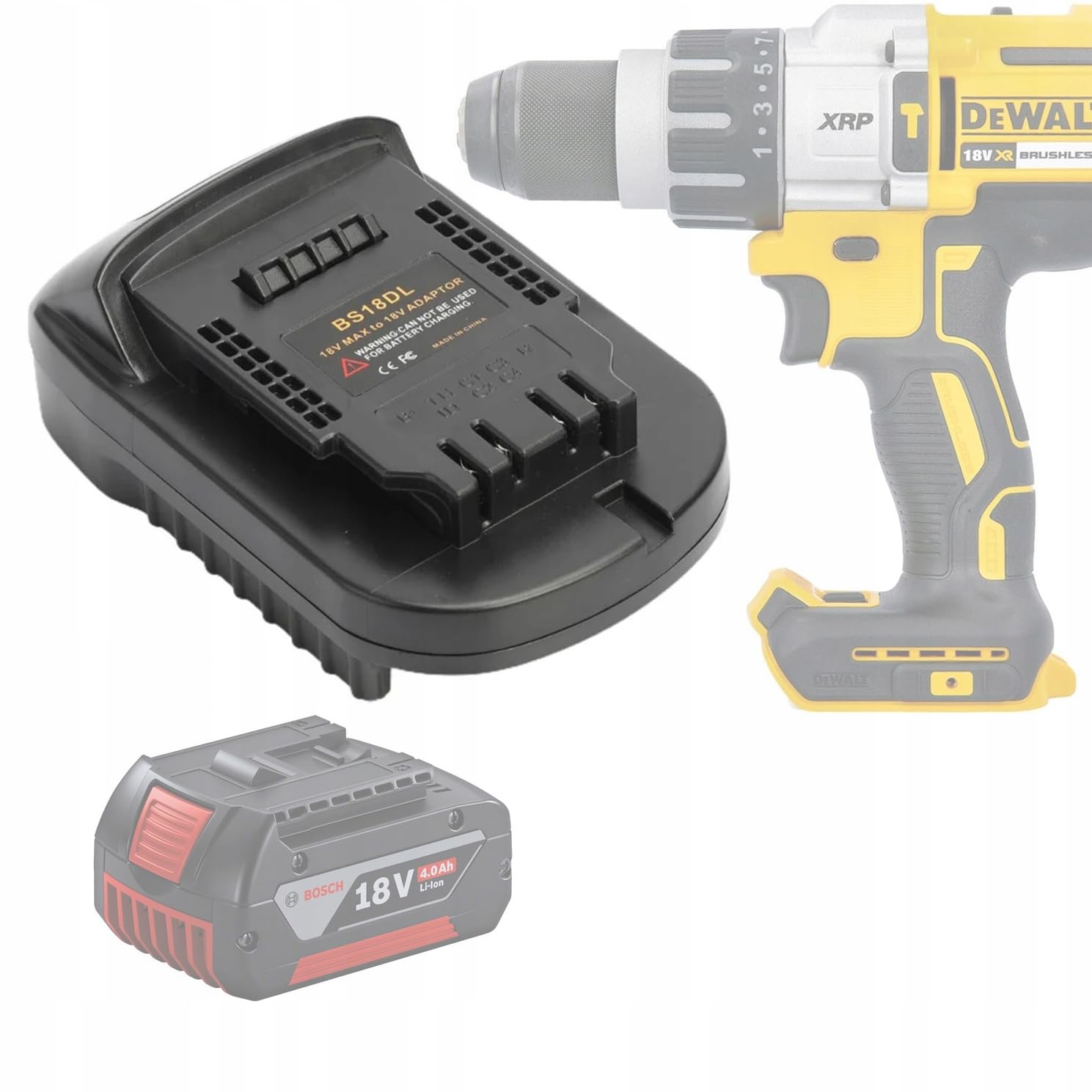 Rosfix Adattatore DW18ML – Compatibile Con Batterie Bosch Da 18 V | Per Utensili Dewalt Da 18 V | Convertitore Di Batteria | Solo Per Il Funzionamento Del Dispositivo-image