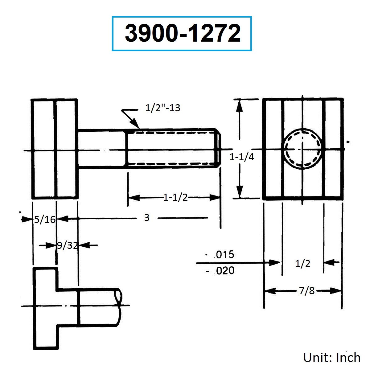 Hhip Steel t-slot bulloni (varie lunghezze: 5,1 cm – 15,2 cm)), 1/2" T-Slot, 3" Length Under Head, black, 1