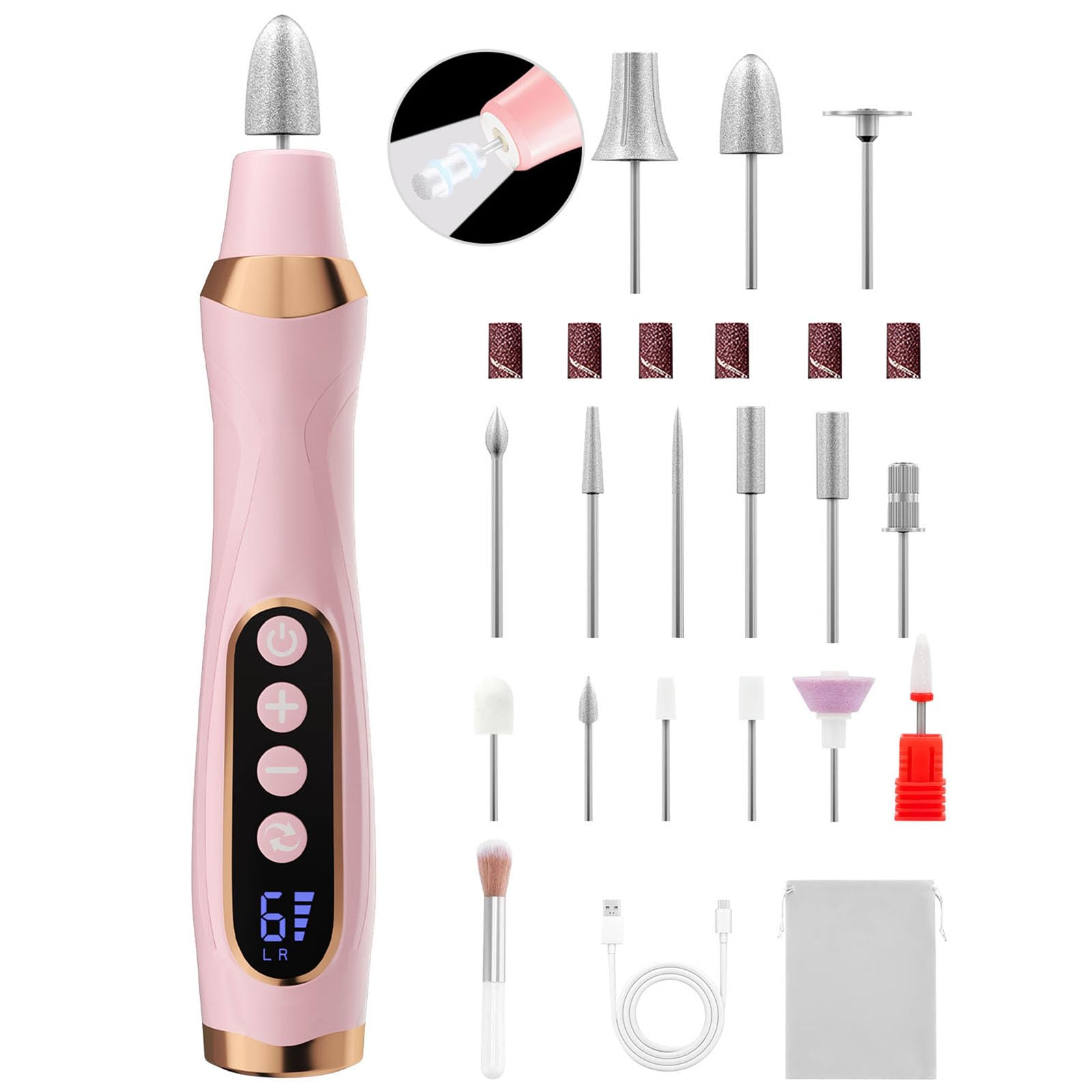 Lixa De Unhas Sem Fio, Lixa Elétrica Com Luz Led 360° E Visor Lcd, Ferramenta De Pedicure