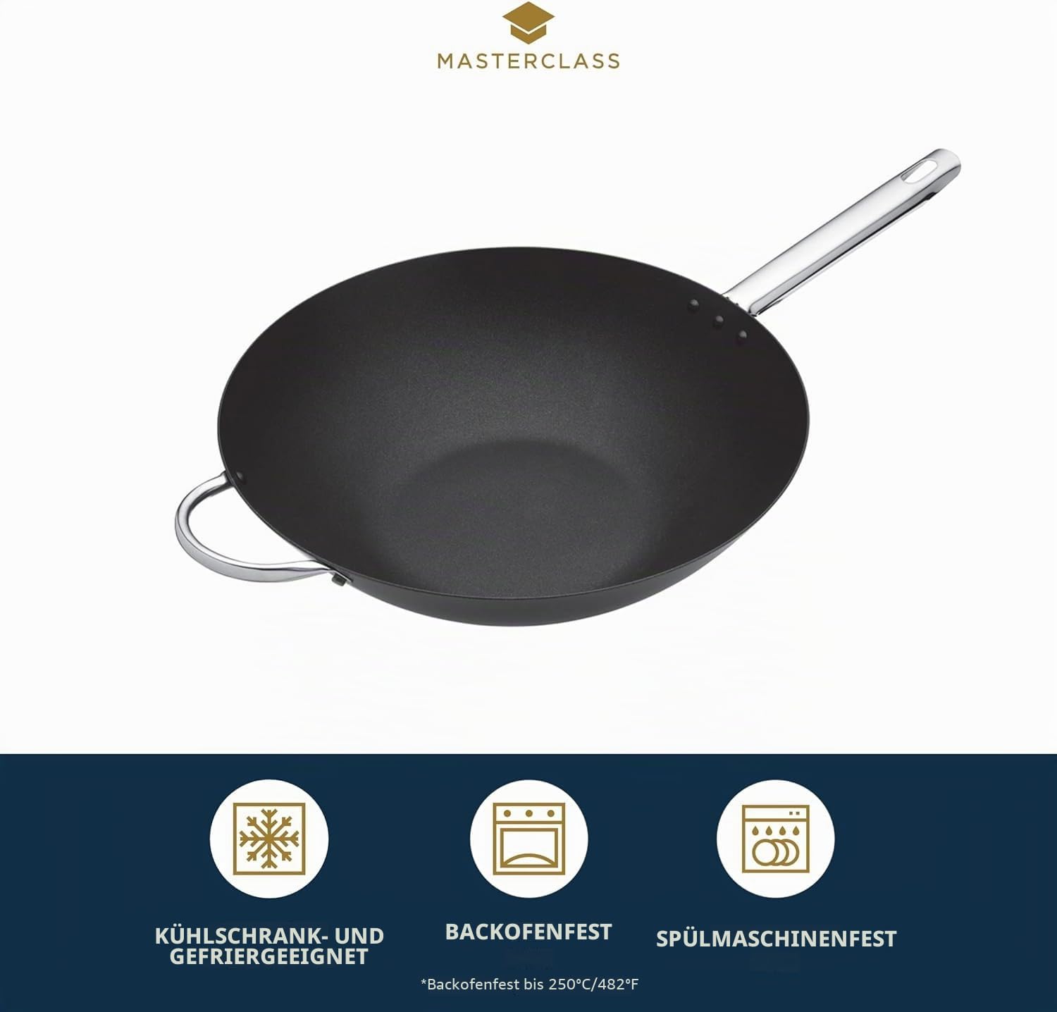 Master Class Wok Carbon, antihaftversiegelt, Karbonstahl, Wokpfanne 8 Liter, 35,5 cm (14''), schwarz