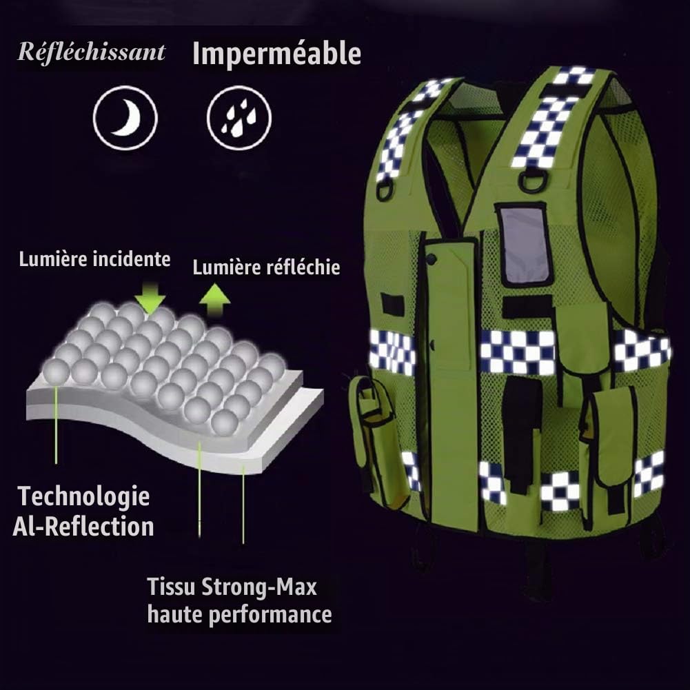 HYCOPROT Gilet De Sécurité Réfléchissant Engrener Haute Visibilité Premium Utilitaire Résistant de Construction de Police de la Circulation Tactique Réglable avec Multi Poches (Jaune)