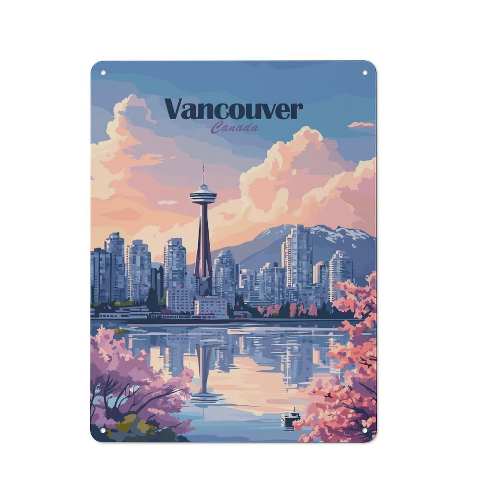 Shed Style Vancouver Canada Cityscape Illustration Tin Sign 40x30cm, Utility Space Decor for Greenhouse, Garden Room, Cafe Or Entryway