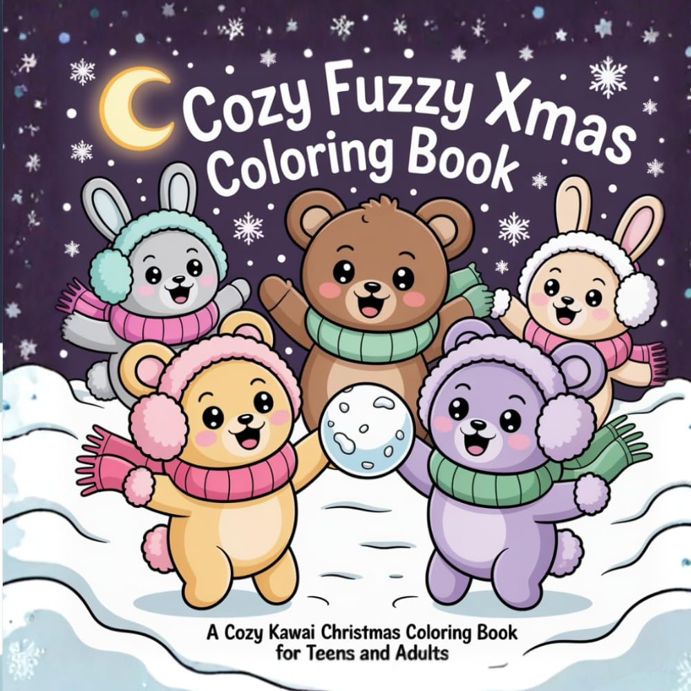 Cozy Fuzzy Xmas Coloring Book: A Cozy Kawaii Christmas Coloring Book for Teens and Adults