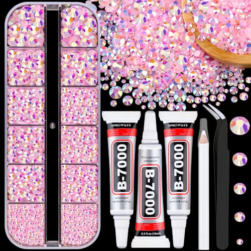 Image of Resin Jelly Rhinestones for Crafting with B7000 Jewelry Glue, 1 Box Light Pink AB Flatback Crystal with 3Pcs 10ml Glue, Bedazzling Non Hotfix Gems for DIY Tumblers Clothing Shoes Manicure