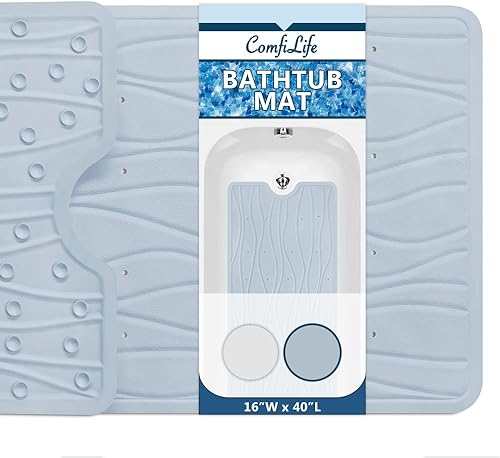 ComfiLife Tapete de baño para bañera y ducha, antideslizante, extra grande, con orificios de drenaje y ventosas, tapetes de goma lavables a máquina