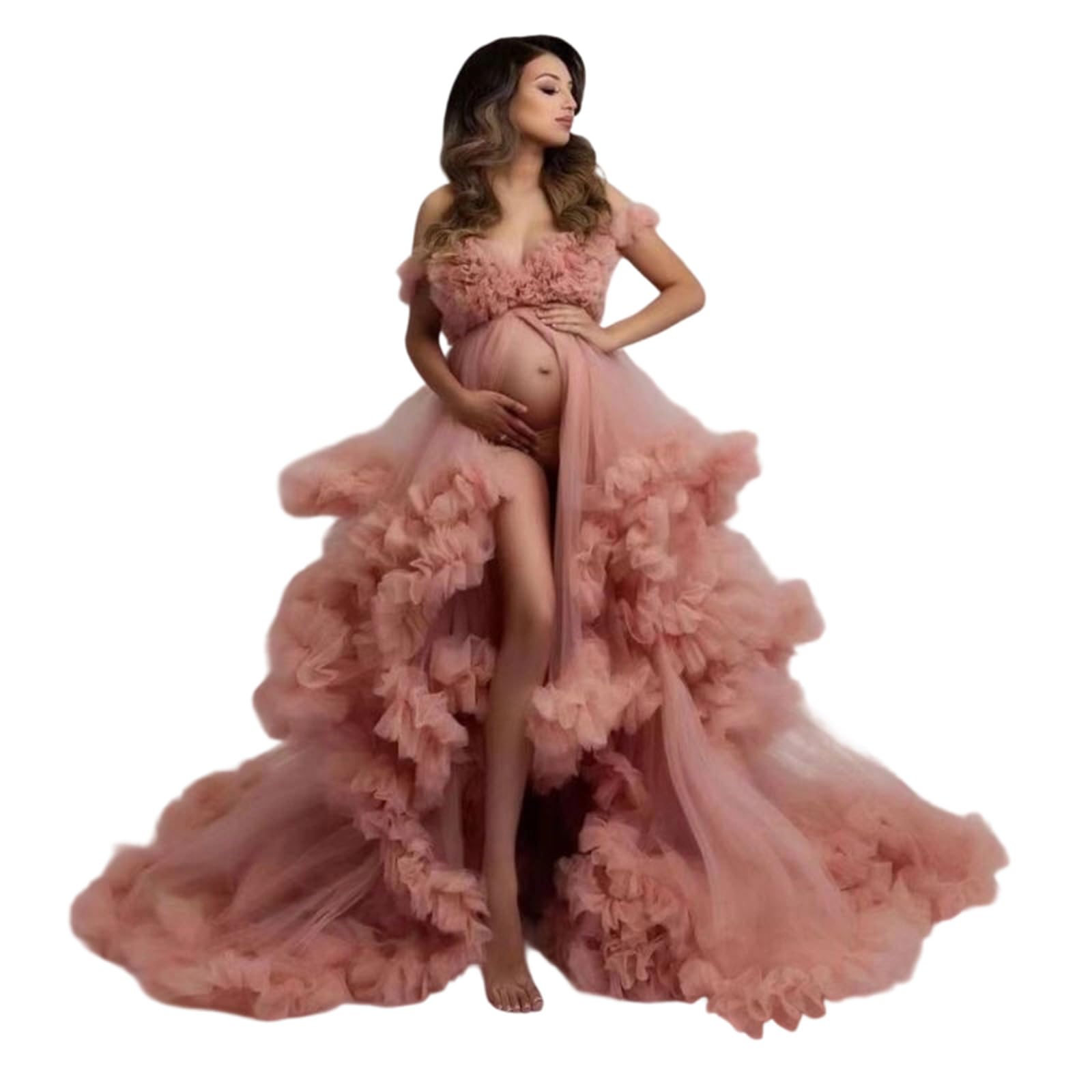 Robe de maternité élégante en tulle - Robe de maternité à volants pour séance photo, événement formel et activité quotidienne pendant la grossesse - Confortable