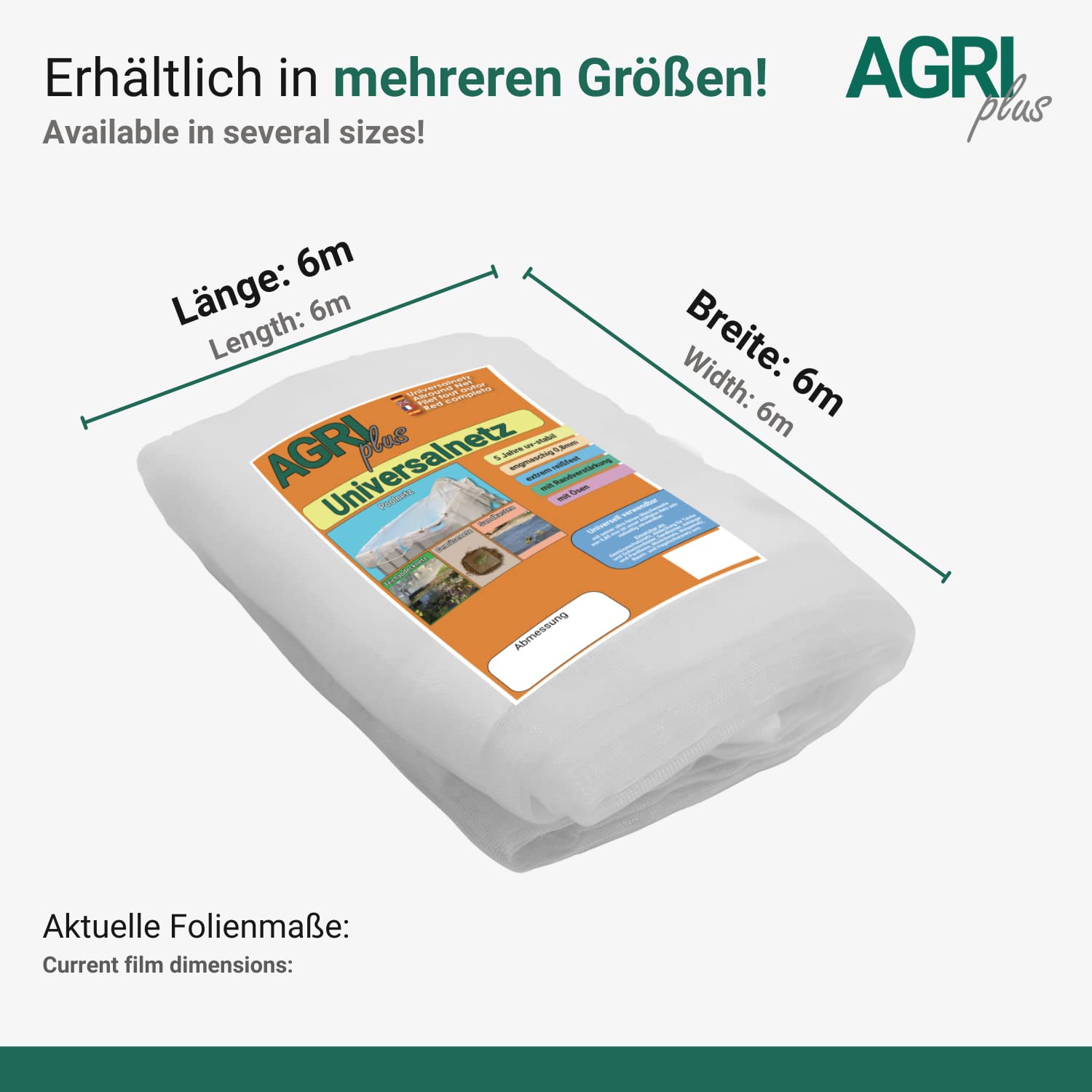 AGRI plus Rete universale per sabbiera, piscina e stagno, 6 x 6 m, diverse misure, rete a maglia stretta 0,8 x 0,8 mm, rete di copertura con occhielli, rete di protezione resistente ai raggi UV e