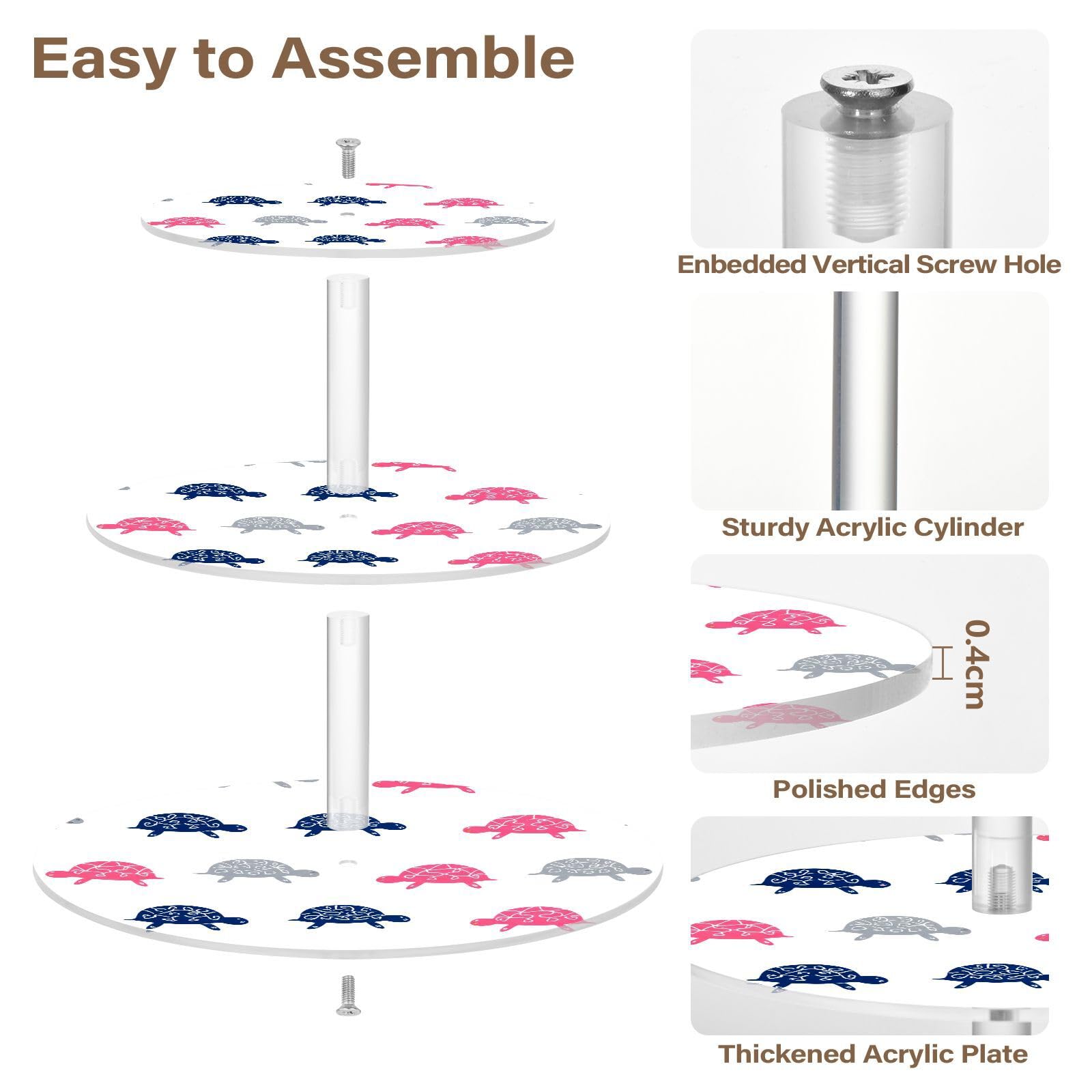 Nander 3 Tier Cupcake Stand,Cute Cartoon Turtles Large Cupcake Tower Display, Round Cupcake Holder, Acrylic Dessert Stand, Pastry Display Tree for Party, Wedding, Baby Shower