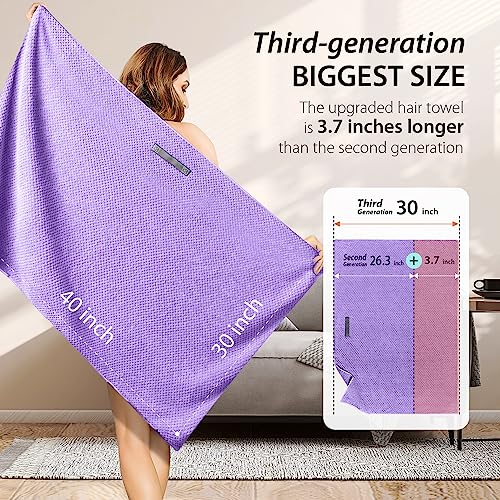 Image of YFONG X-Large Hair Towel Wrap for Women, Super Absorbent Microfiber Hair Towel for Curly Hair, Fast Drying Hair Turbans with Elastic,Hair Drying Towel Wrap for Hair Care 30 inch X 40 inch (Purple)
