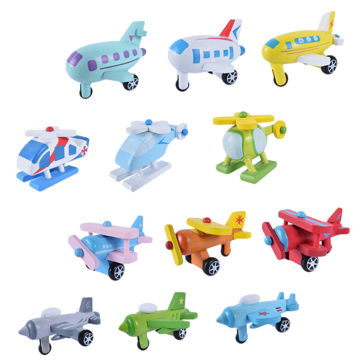 Mini Avión De Juguete De Madera 12 Piezas para Niños, Set Educativo De Aviones Coloridos, Modelo Infantil para Juego y Decoración, Apto para Bebés y Preescolares