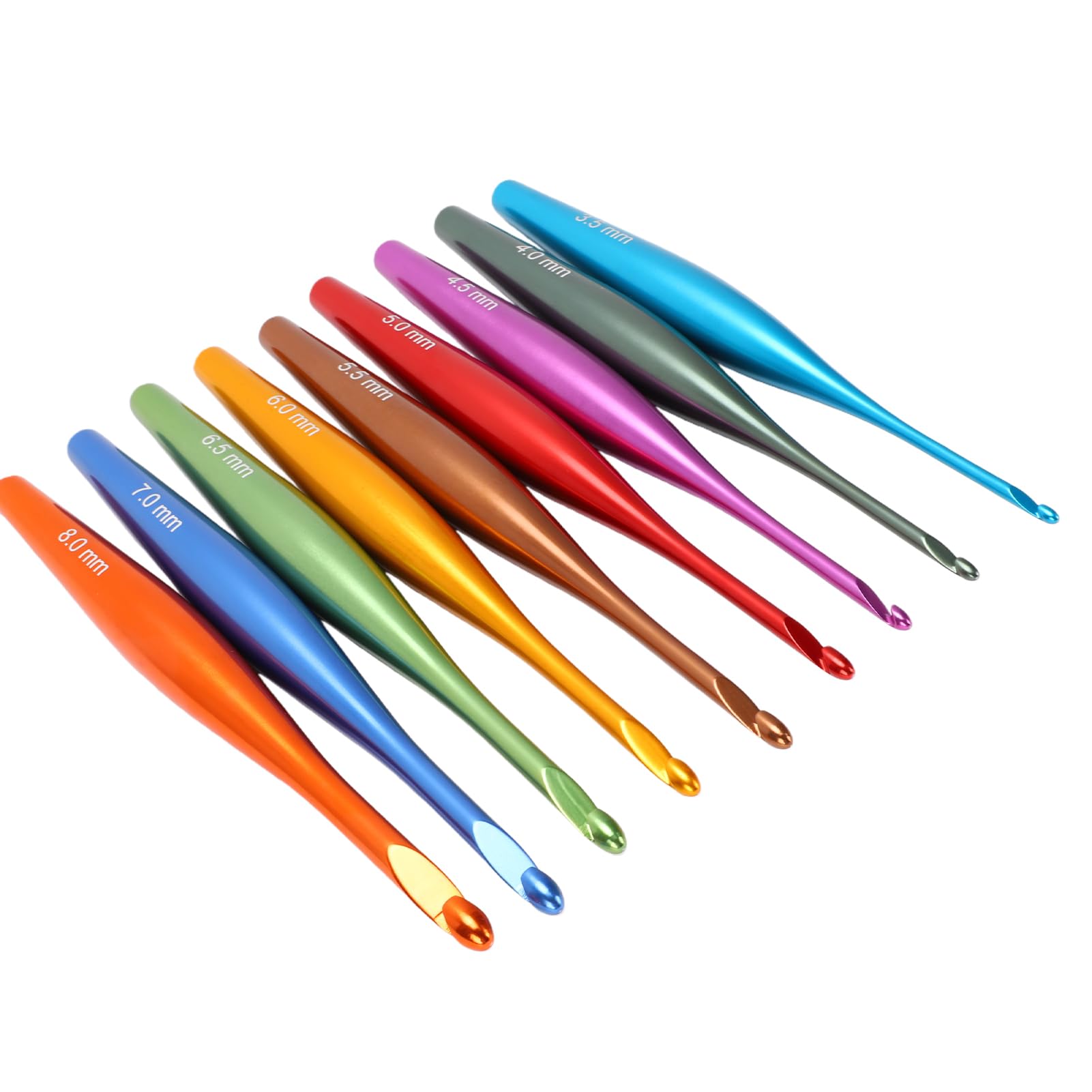 Fabater Juego de Agujas de Ganchillo Ergonómicas, Agujas de Ganchillo Rectas de Aluminio de 3,5 Mm a 8,0 Mm con Mango Anatómicamente Optimizado y Bolsa de Almacenamiento para