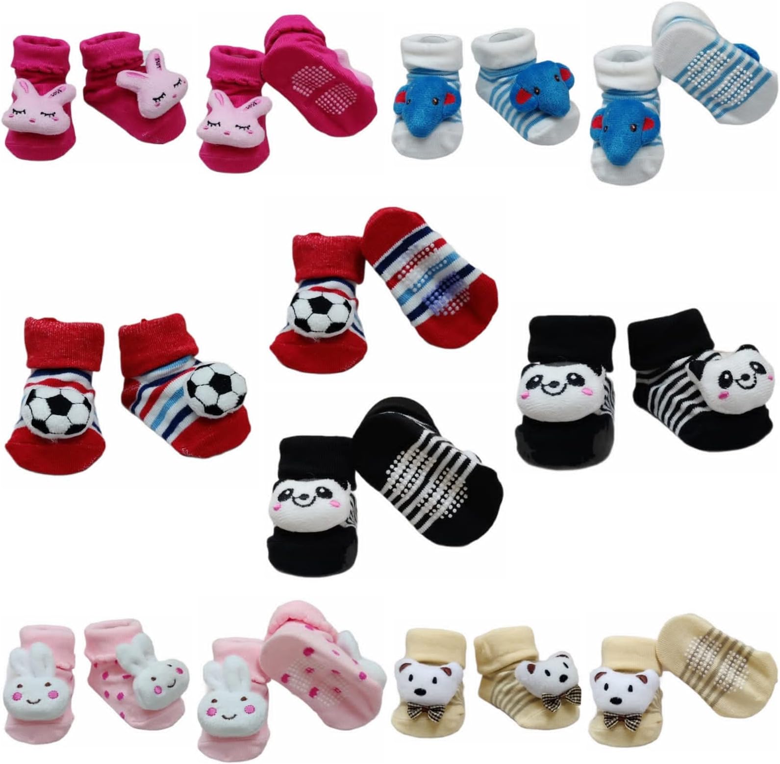Lookool 0 To 6 Months Unisex Anti Slip Socks-Assorted Design And Color Pack Of 2-Carton Character…