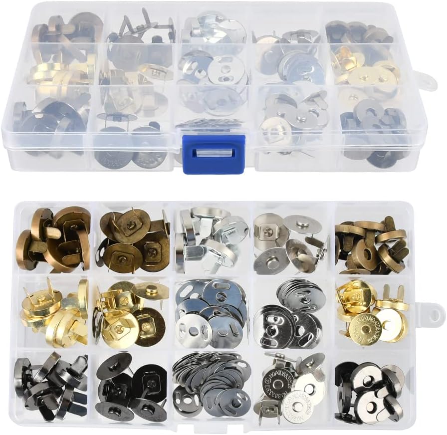 TIMESETL 40 Sets 14mm/18mm Magnetic Button Clasps Snaps Fastener Clasps DIY Craft Sewing Buttons Knitting Buttons Sets for Sewing, Craft, Purses, Bags, Clothes, Leather, 4 Colors