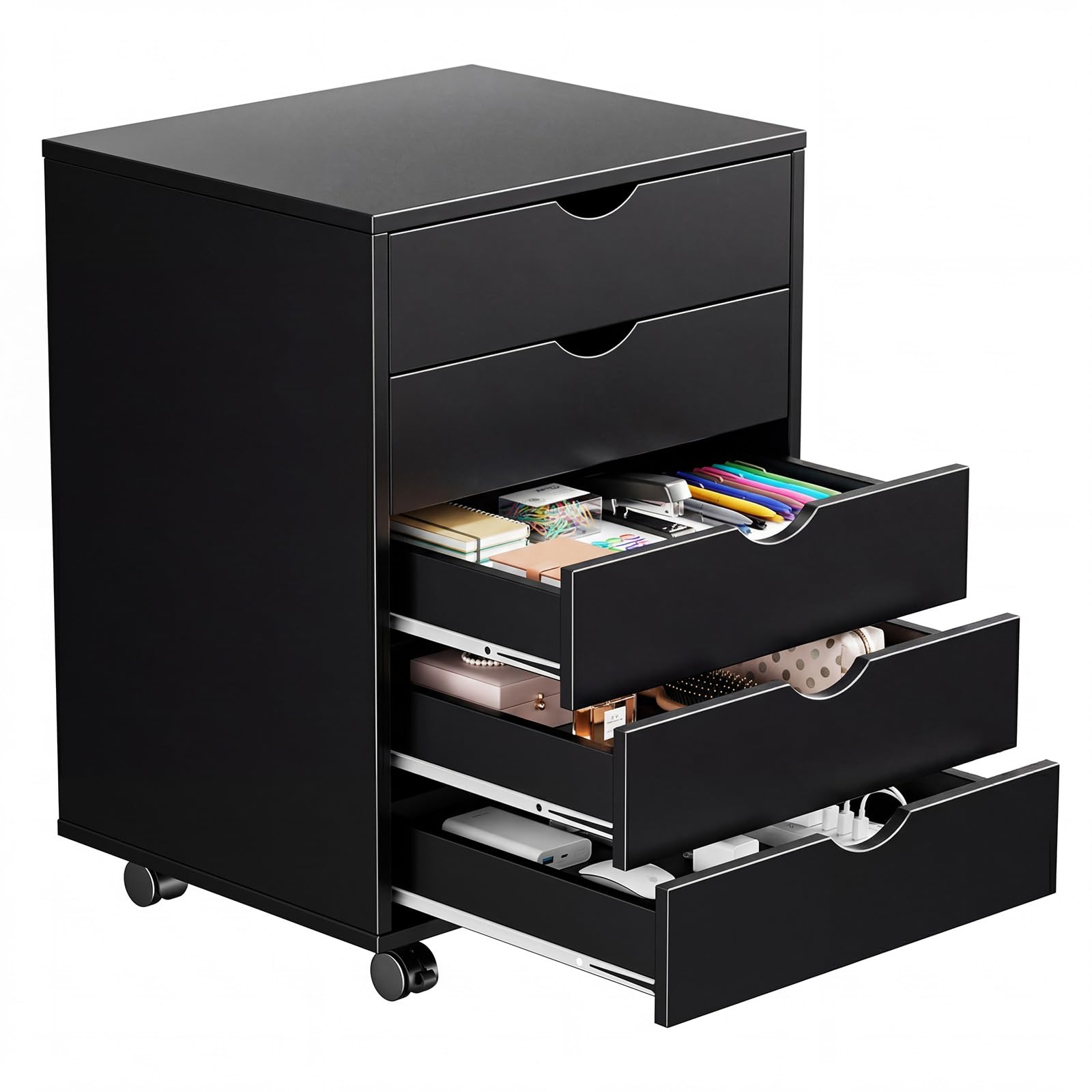 5 Drawer Mobile File Cabinet, Printer Stand with Wheels
