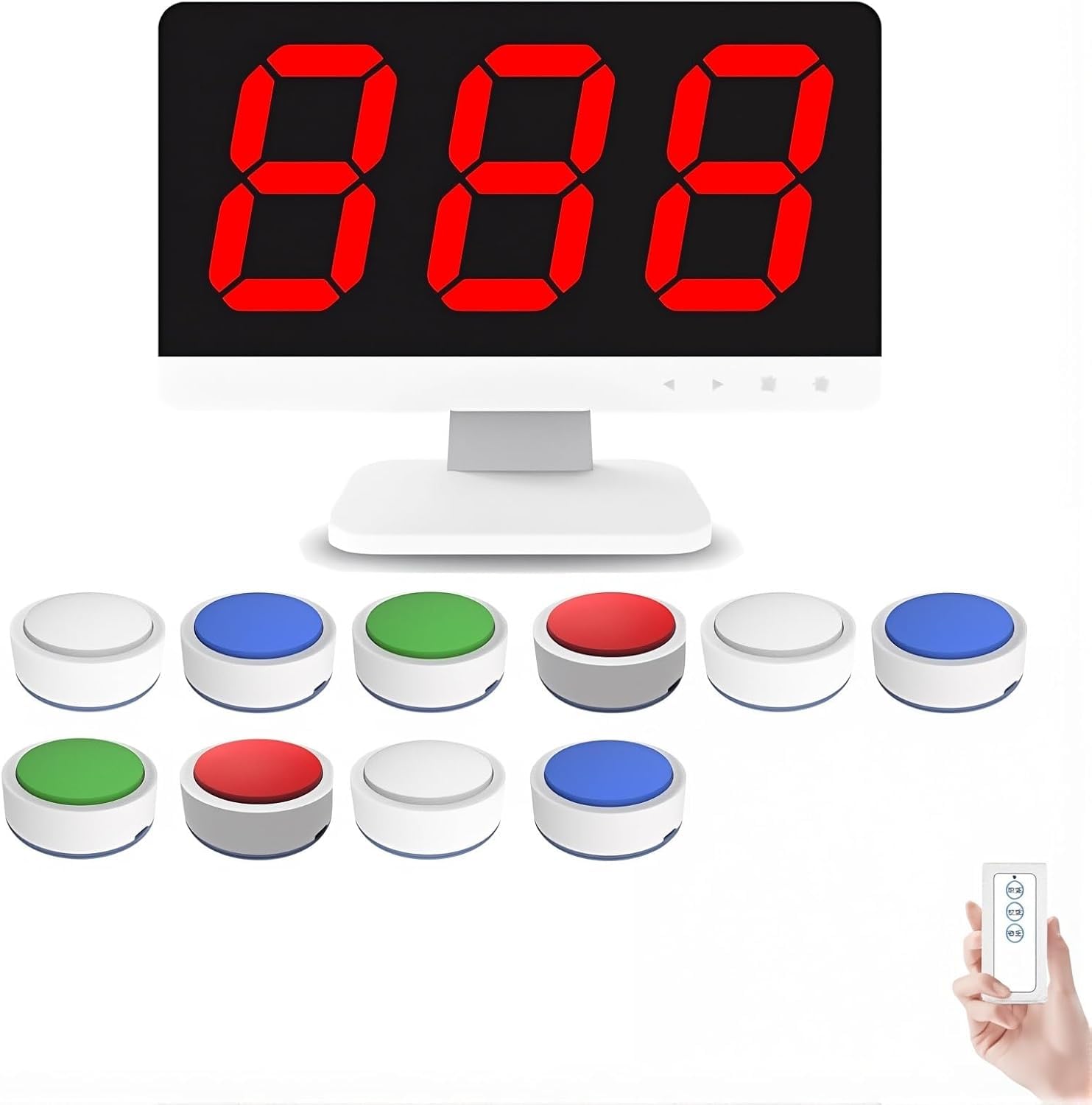 Sistema inalámbrico de juego de preguntas con 10 zumbadores, sistema de zumbador de largo alcance con 4 colores LED de estado y 3 modos de respuesta para concursos escolares y cuestionarios de fiesta
