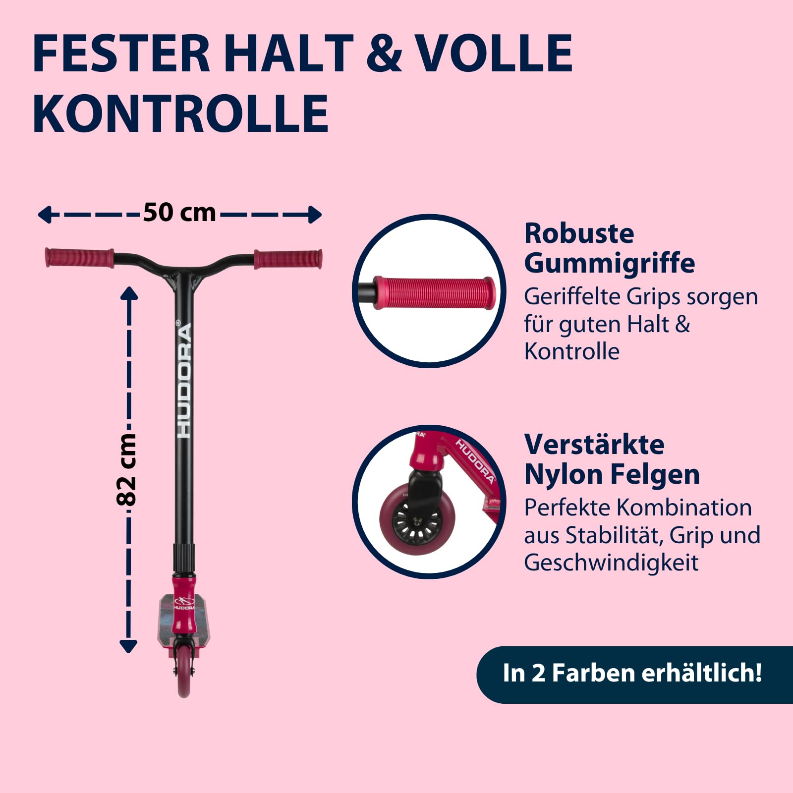 HUDORA Stunt Scooter für den Skatepark – robuster Freestyle Roller mit 360° Lenker, ABEC 9 Kugellager & Stahlbremse – Stunt Roller für Anfänger & Geübte, rutschfestes Deck, schnell rollend