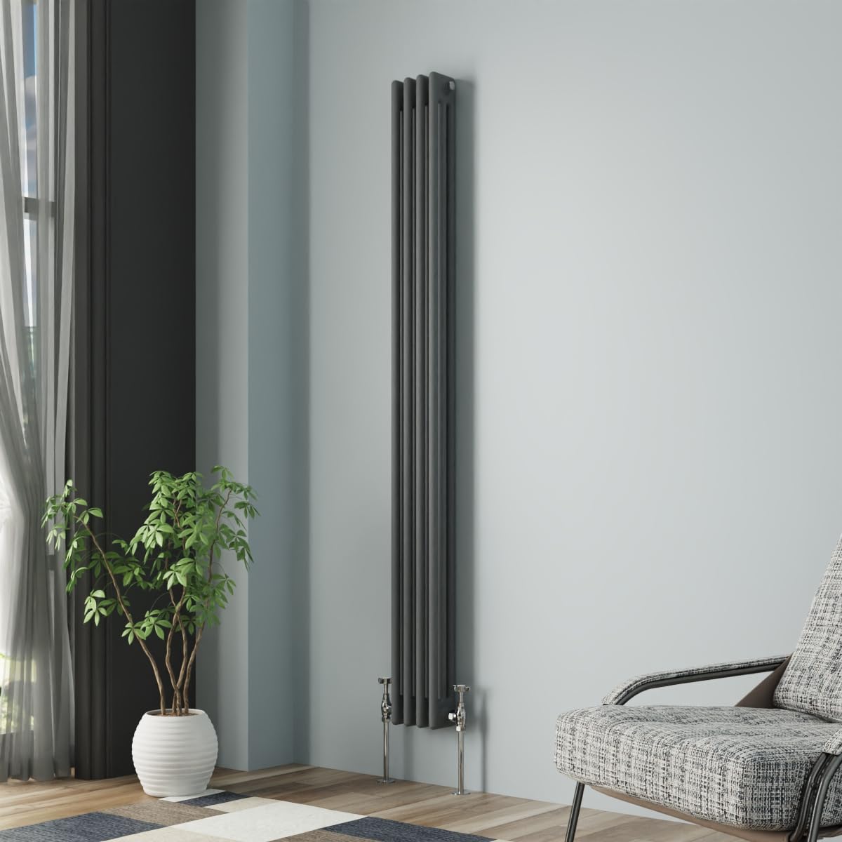 NRG Column Radiator Anthracite 1800x202mm Triple Cast Iron Rads
