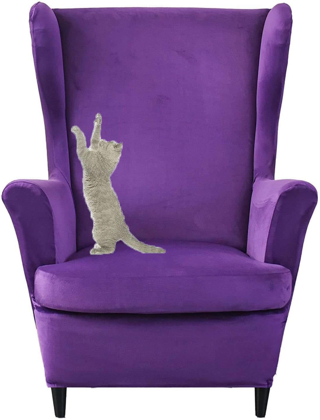 HACLEN Velvet Wingback Chair Cover 2 Pieces, Wingback Armchair Slipcover Stretch Wing Chair Cover Removable for Living Room (purple,one size)