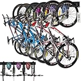 HORUSDY Stainless Steel Bike Storage Rack, 6 Bike Storage Hanger Wall Mount and 6 Helmets Hooks for Home & Garage Holds Up to 600lbs, Black