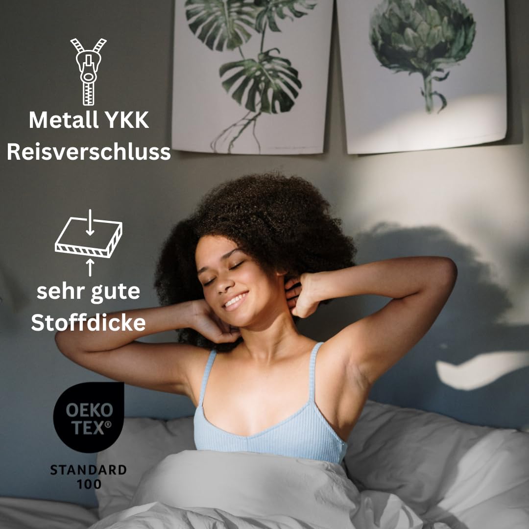 Homesty Premium Bettwäsche 200x200 cm + 2 Kissenbezüge 80x80 cm – 100% Baumwolle Bettbezug Set 3 Teilig Öko Tex mit YKK Reißverschluss Grau weich & atmungsaktiv