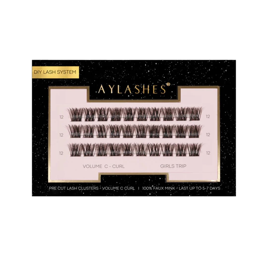 AYLASHES - DIY Wimpernextensions Pre Cut GIRLS TRIP Wimpernbänder | bis zu 7 Tage Halt | Wimpern DIY Set für zu Hause | künstliche Wimpern | lash extension set | 8MM