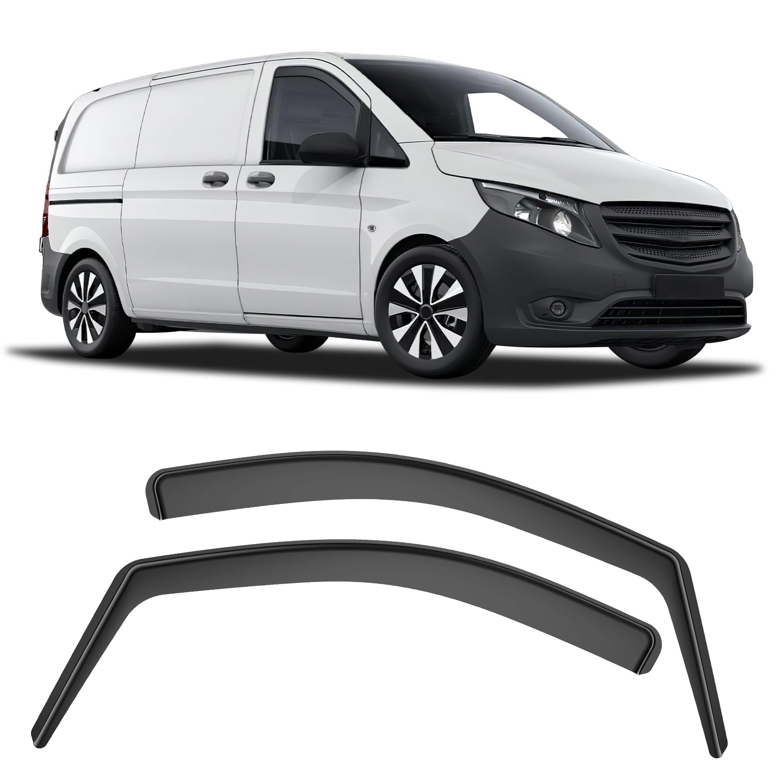 GEARMONSTER Windabweiser kompatibel mit Mercedes Vito 2016-2023, 2 Stück, Schwarz