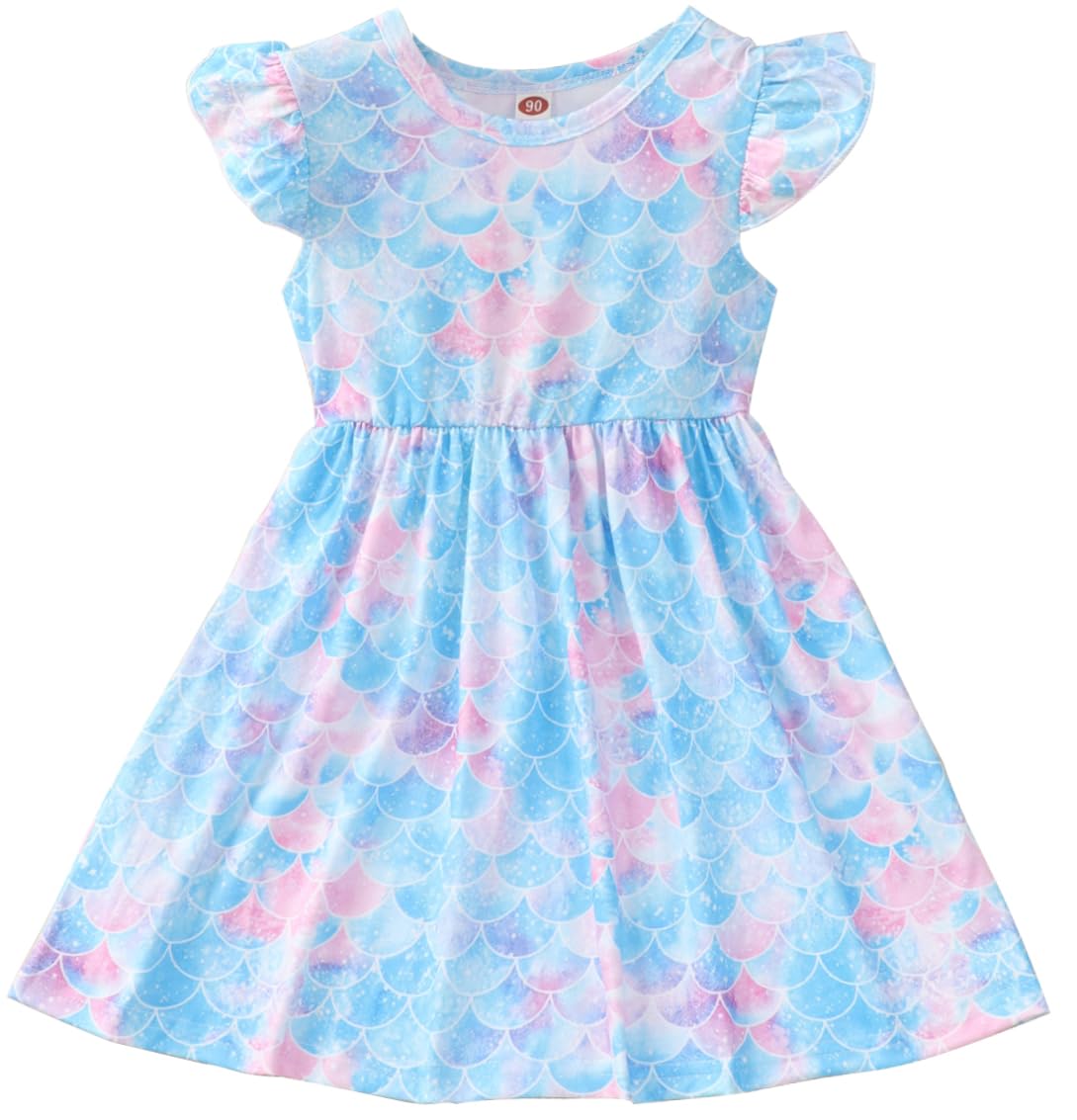 Girls Dress Kid Floral Ruffle Sleeve Unicorn Sundress Summer Toddler Girl Clothes Size 2-7 Years