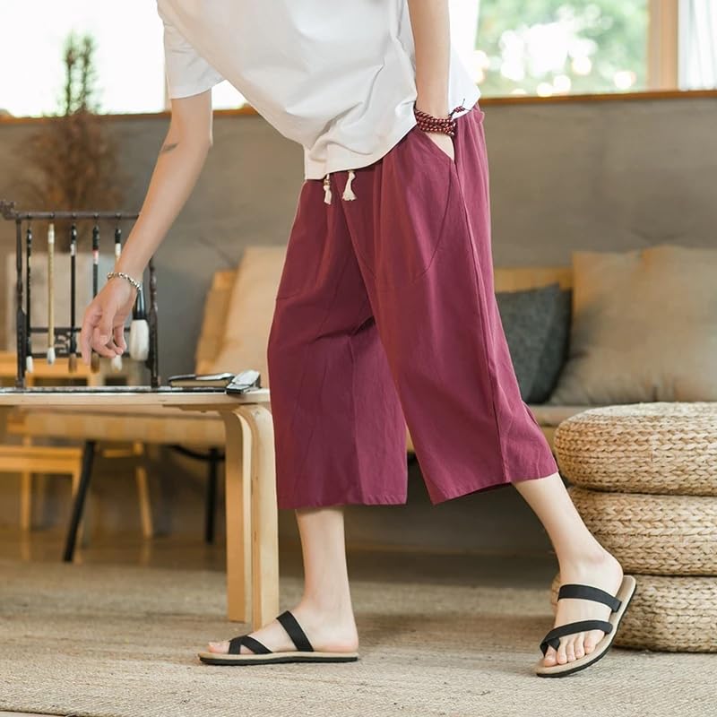 Chinese Style Men Linen Pants Men Wide Leg Trousers Male Hiphop Man Joggers Calf-Length Pants Track Pant Streetwear3