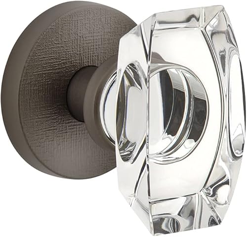 Viaggio 624671 - Roseta de lino circular gris titanio con perilla de cristal Stella