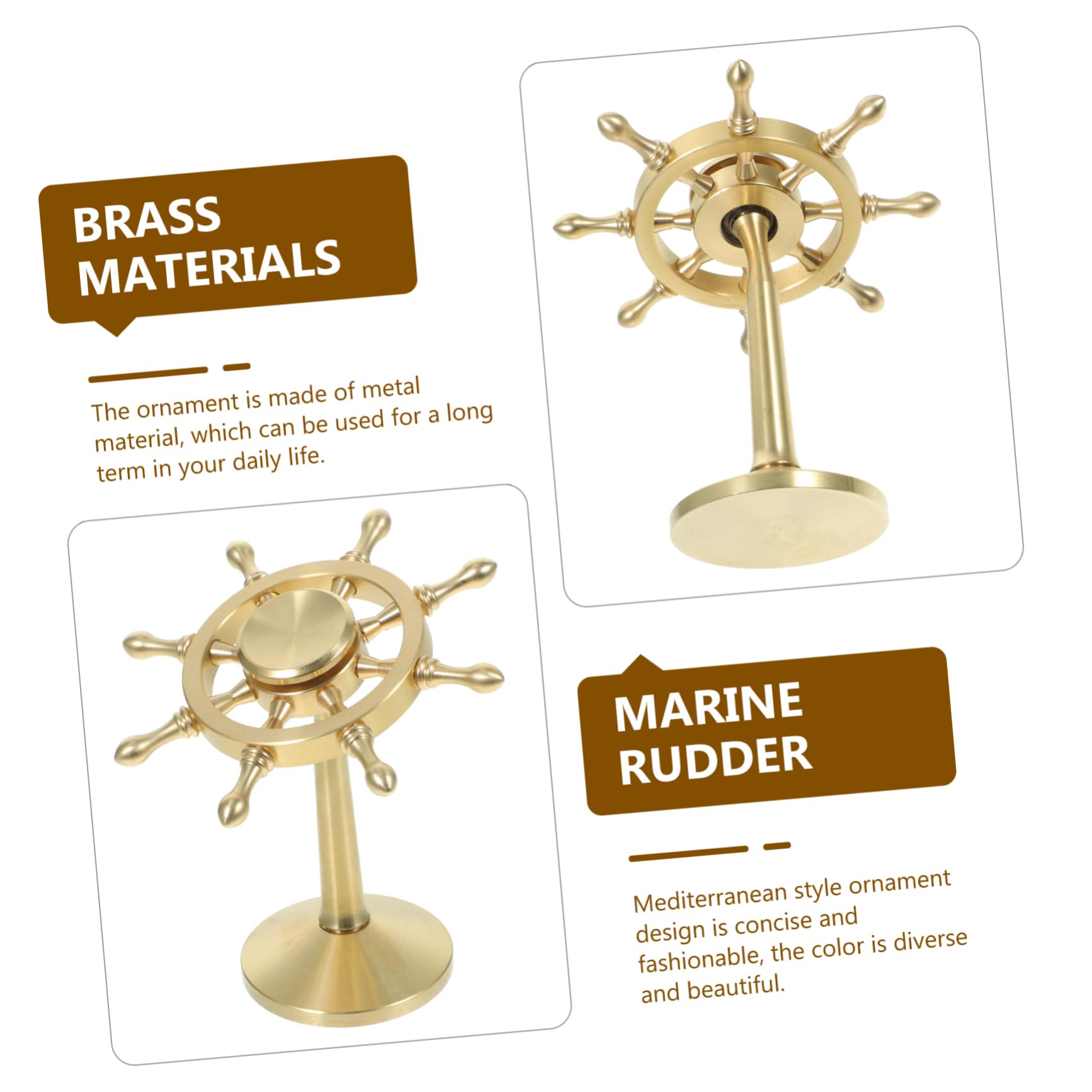 Maritimes Schiffsruder-Deko Aus Messing - Vintage Drehbare Ruder-Dekoration Für Schreibtisch & Regal (8,7x7,5x7,5 Cm)