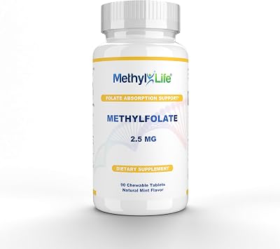 Methyl-Life L-Methylfolate 2.5 mg Chewable Active Folate Tablets with ultrapure Methylfolate (L-5-MTHF, Calcium) Gentle Daily B9 Support Vegan, Non-GMO, Gluten-Free 90 Tasty Chewables