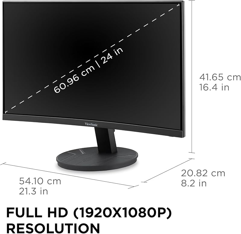 ViewSonic VA2416C 24 Inch 1080p Curved Computer Monitor, 100Hz, HDMI | Variable Refresh Rate, Frameless, Dual Speakers, DisplayPort, Eye Care, Home Office, Laptop, PC, Mac, Anti Glare, 4ms, Curve image 6